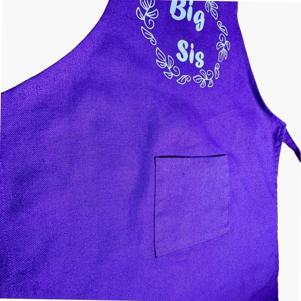 Big Sis Kid Purple Apron Childrens Cooking Baking‎ Crafting Adjustable Size Med.